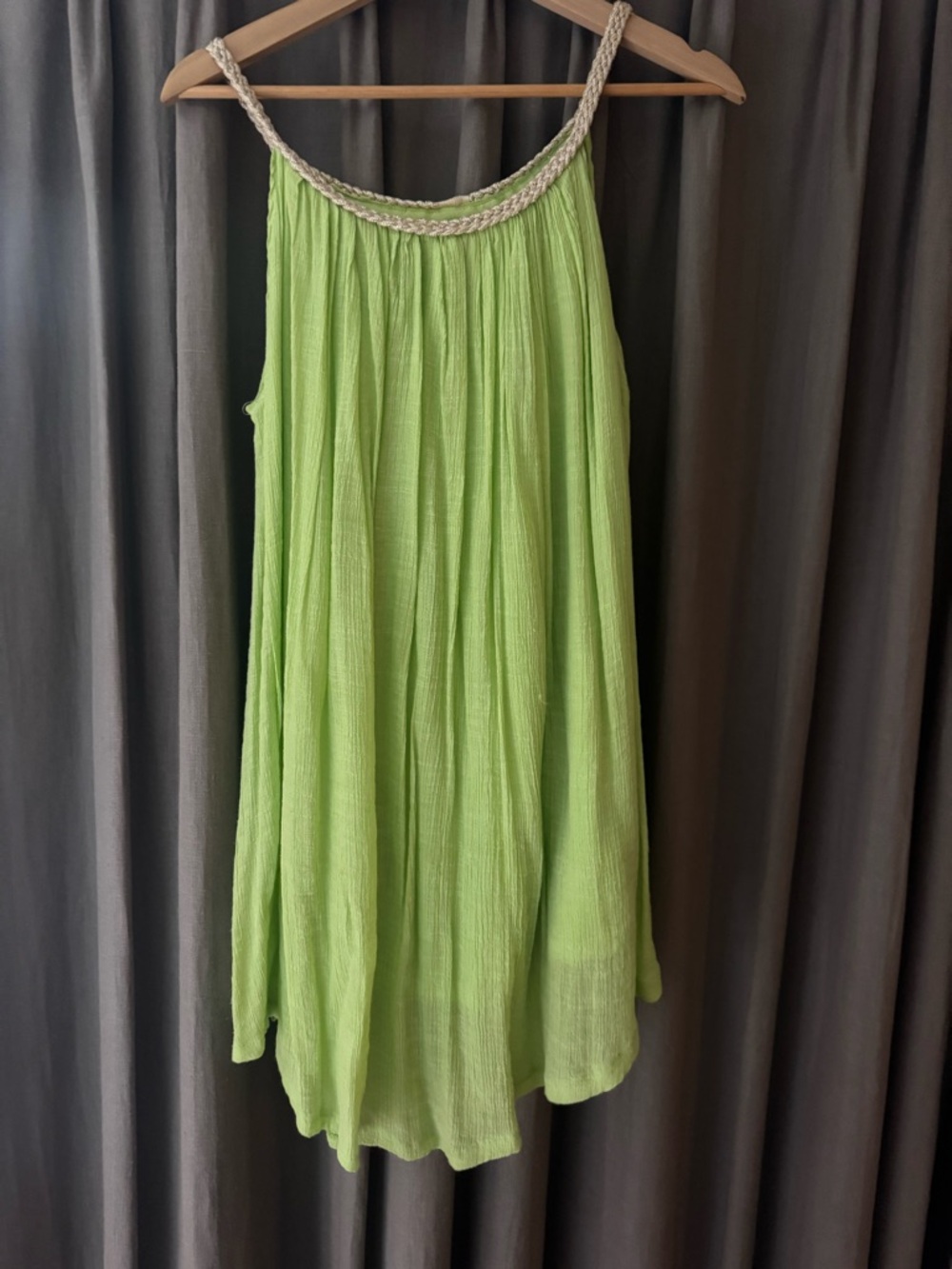 Lime Green Sleeveless Braided-Neck Sundress